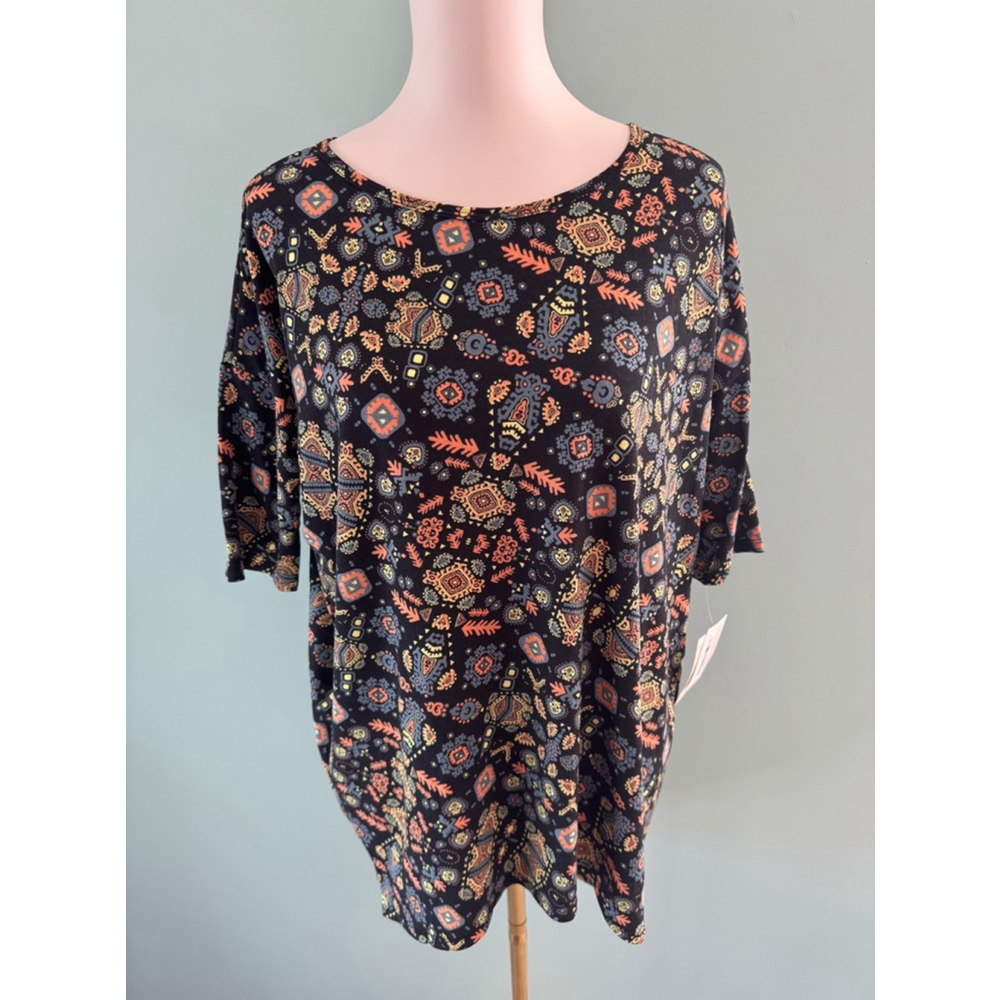 Women's LuLaRoe Irma Top Size S Black Multi-color